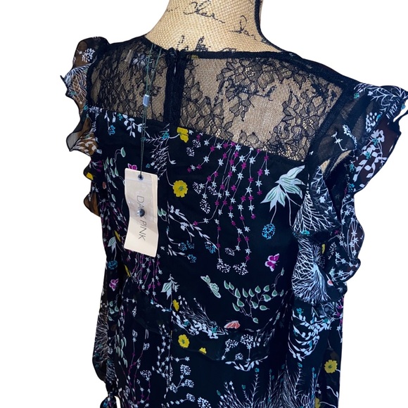 NWT Black & Floral Maxi Dress By Dark Pink With Ruffles And Lace Size Medium - Picture 9 of 11